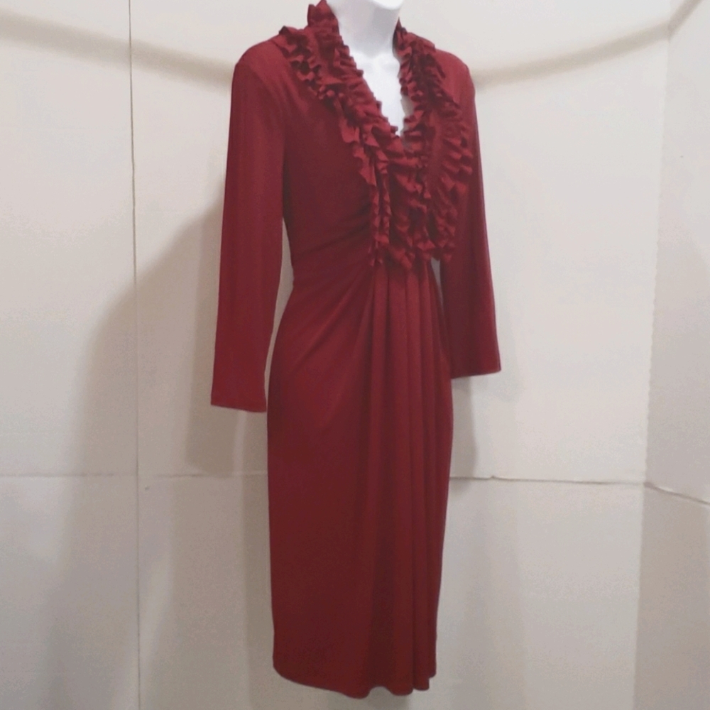 MaggyLondon 10 red midi dress ruffle/gather front